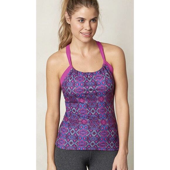 NWT Women's Sz Small Prana Quinn Veeda Top Tank Blue Purple Shelf Bra Strappy - Picture 1 of 8
